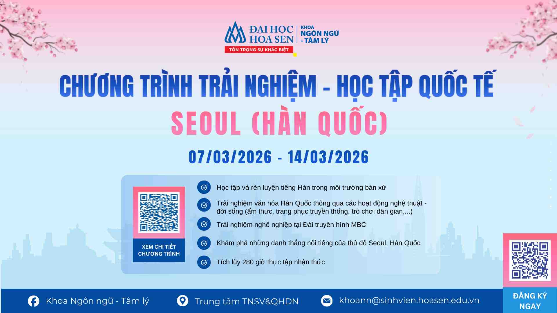 Chương trình học tập trải nghiệm quốc tế tại Seoul (Hàn Quốc)