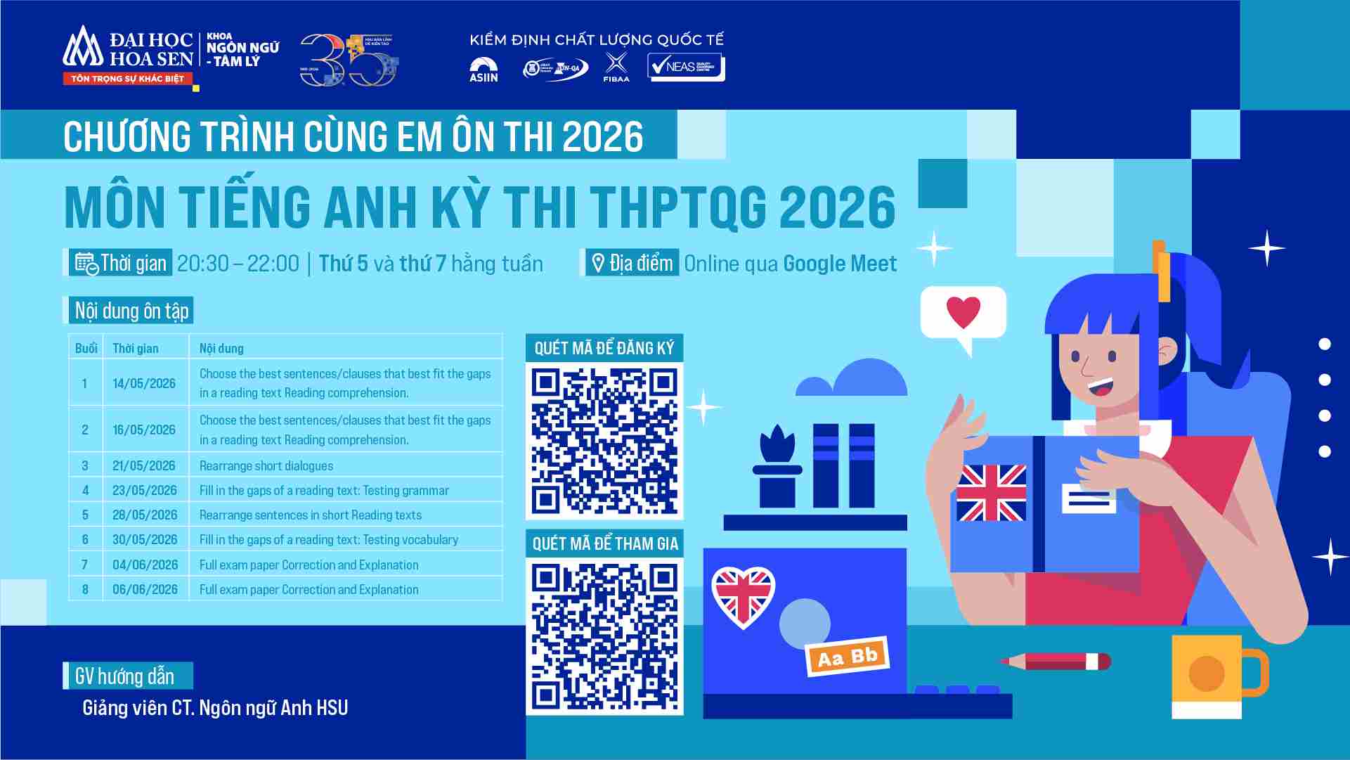 “Cùng em ôn thi” 2026: Chuỗi lớp ôn tập Tiếng Anh THPT Quốc gia miễn phí