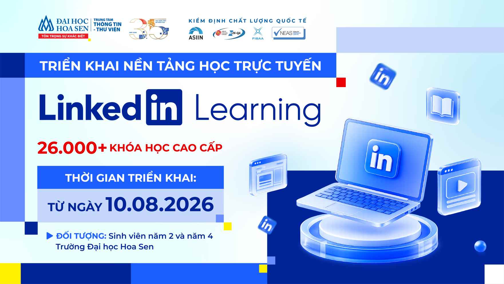 HSU triển khai LinkedIn Learning với hơn 26.000 khóa học quốc tế