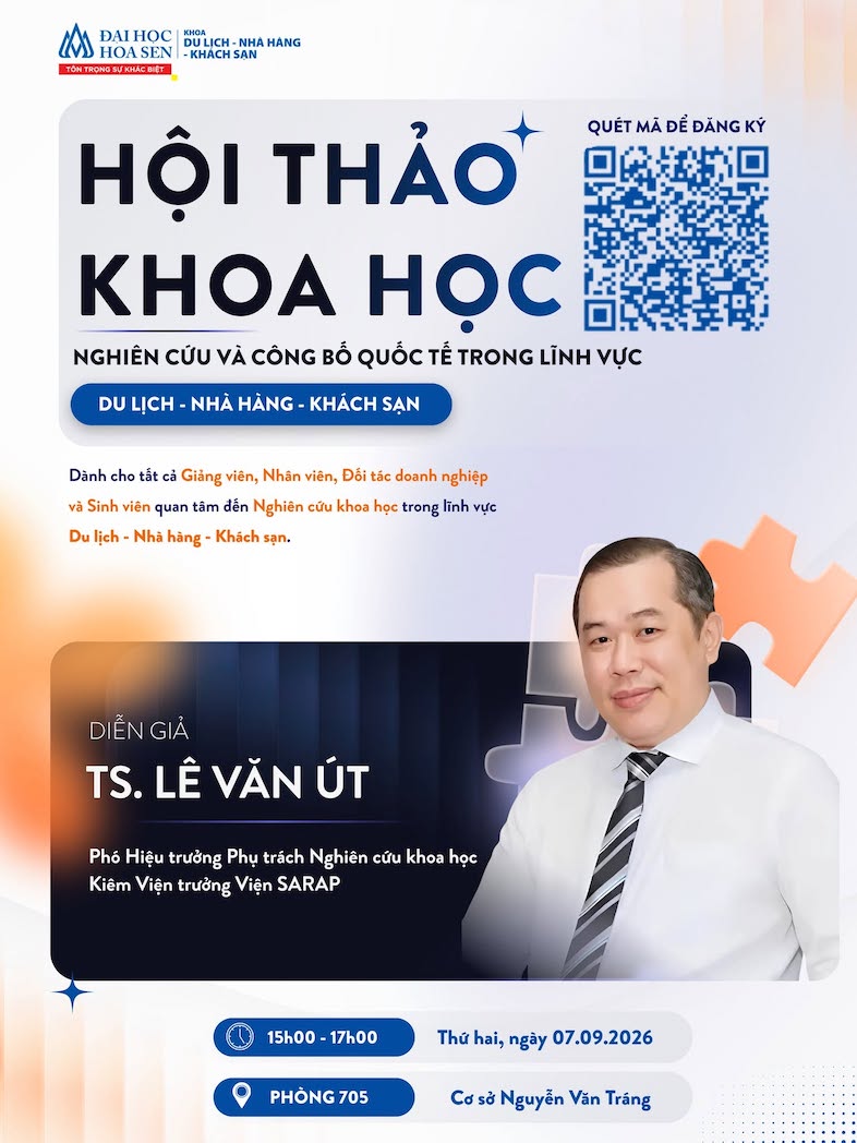 Hội thảo khoa học về nghiên cứu và công bố quốc tế trong lĩnh vực Du lịch – Nhà hàng – Khách sạn