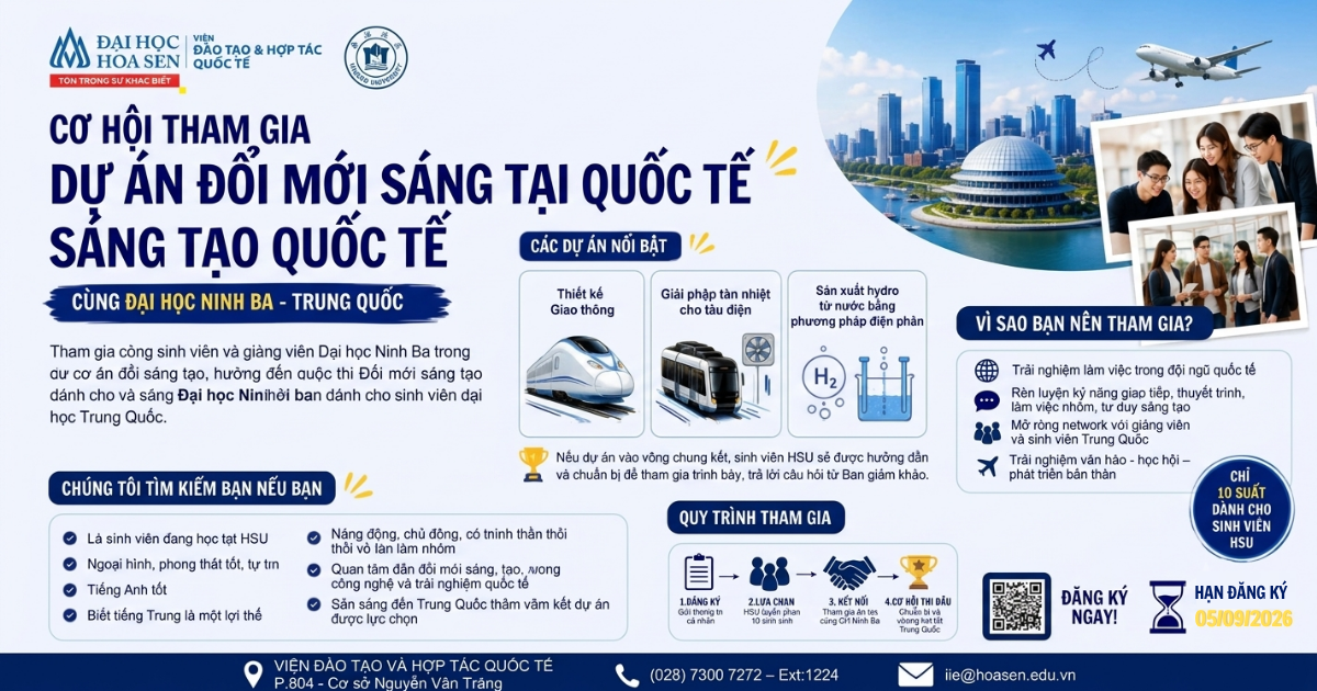 HSU Tìm Kiếm 10 Sinh Viên Tham Gia Dự Án Đổi Mới Sáng Tạo Quốc Tế Tại Đại Học Ninh Ba, Trung Quốc