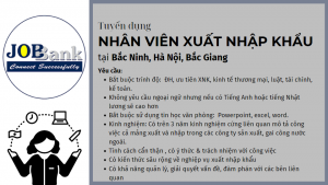Công Ty Cổ Phần Đầu Tư VJC tuyển dụng nhân viên xuất nhập khẩu
