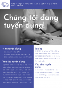 Cty TNHH Thương Mại & Dịch Vụ Uyên Đức Trân tuyển dụng