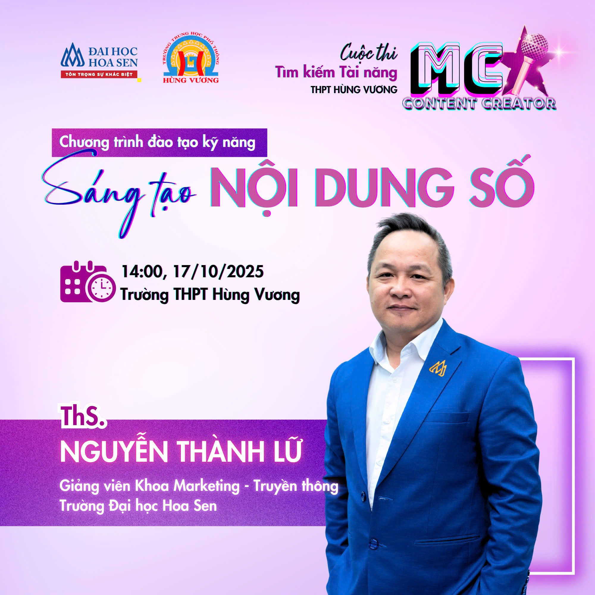 ThS. Nguyễn Thành Lữ (HSU) truyền cảm hứng sáng tạo nội dung số cho học sinh THPT Hùng Vương