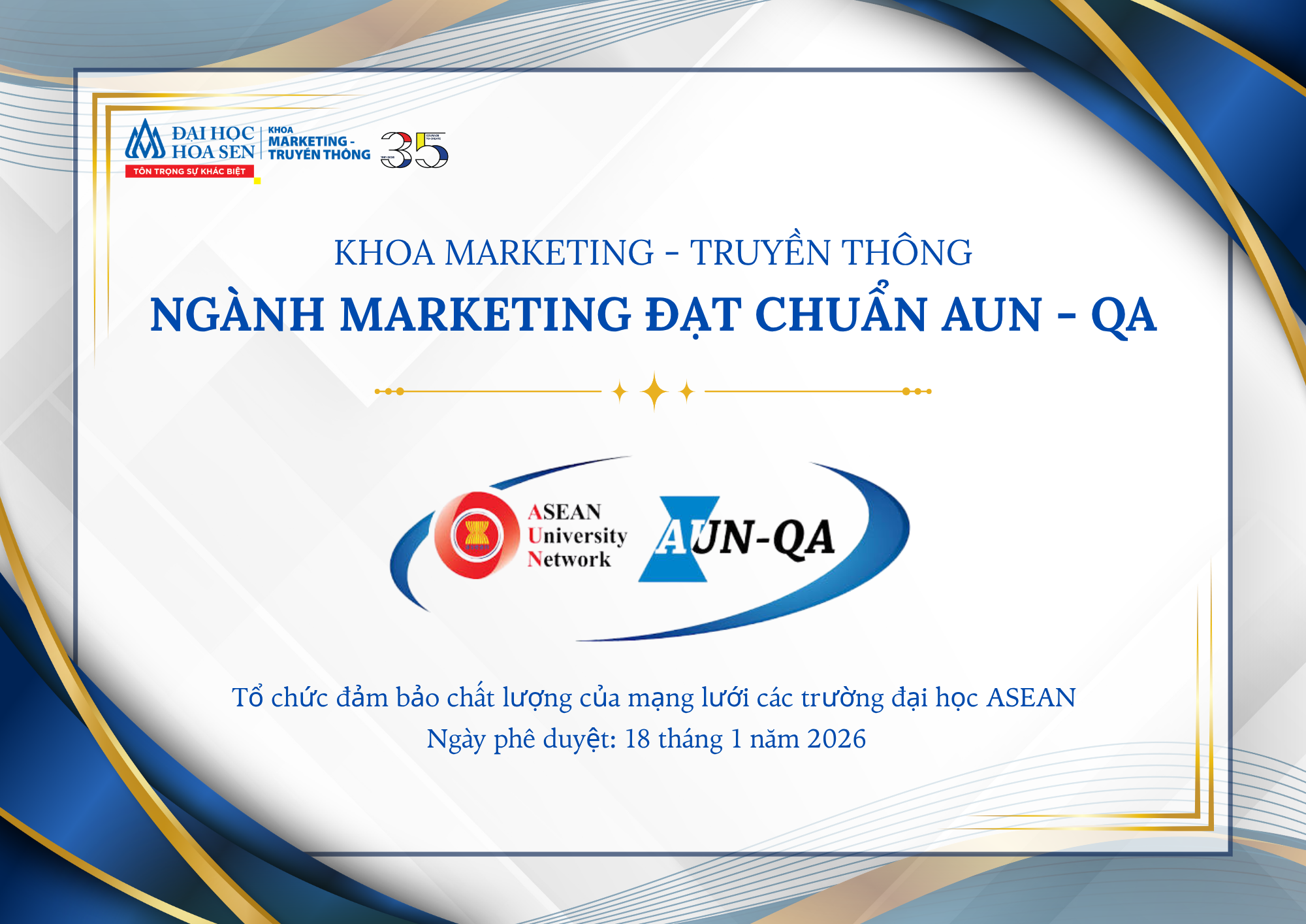 NGÀNH MARKETING ĐẠI HỌC HOA SEN ĐẠT CHUẨN AUN-QA
