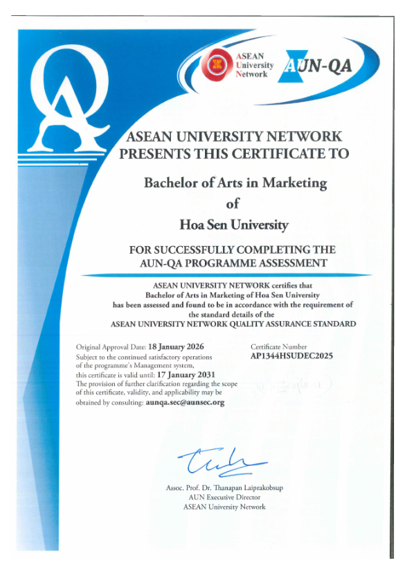 Chương trình Marketing HSU đạt chuẩn AUN-QA
