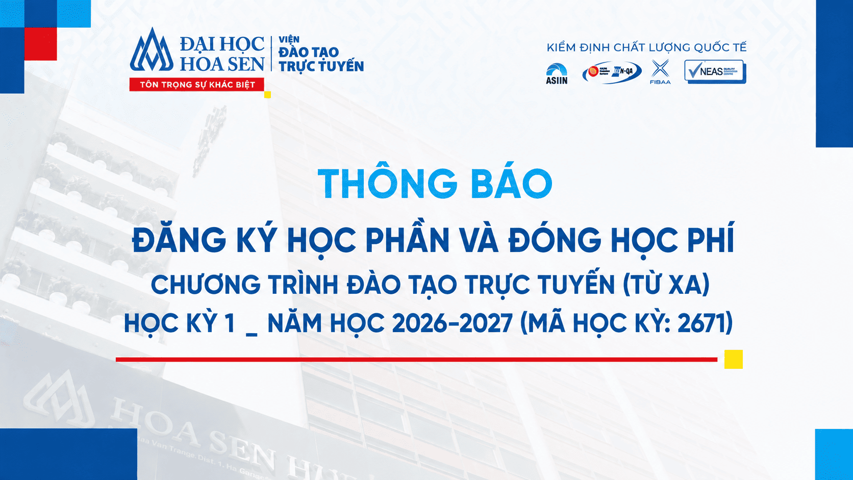 Thông báo đăng ký học phần dự kiến mở 2026 - 2027