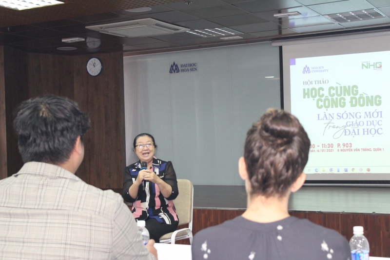 Cô Hồng Tô Huệ Lan – Giám đốc Chi hội Bảo trợ trẻ em Hóc Môn (CEPORER) chia sẻ những ấn tượng tốt đẹp của mình về các hoạt động dự án do sinh viên HSU tổ chức