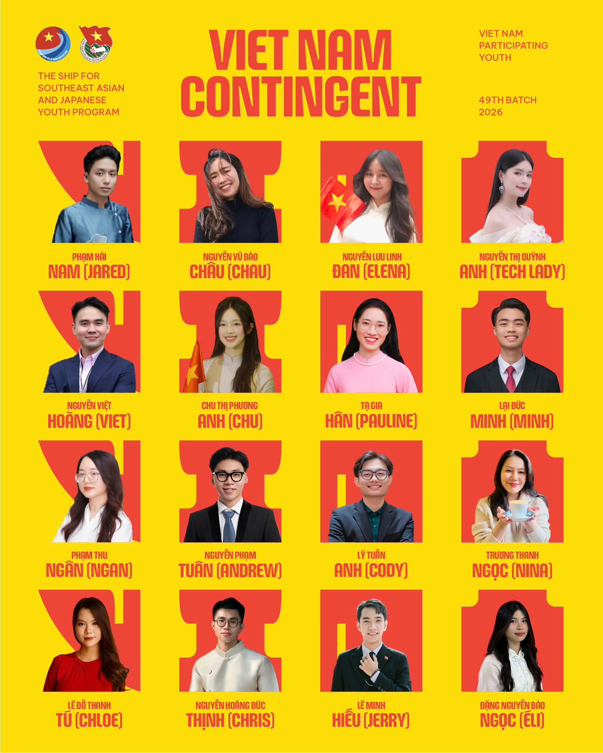 Nguyễn Hoàng Đức Thịnh là một trong 16 đại biểu đại diện Việt Nam tham dự Chương trình Tàu Thanh niên Đông Nam Á – Nhật Bản.