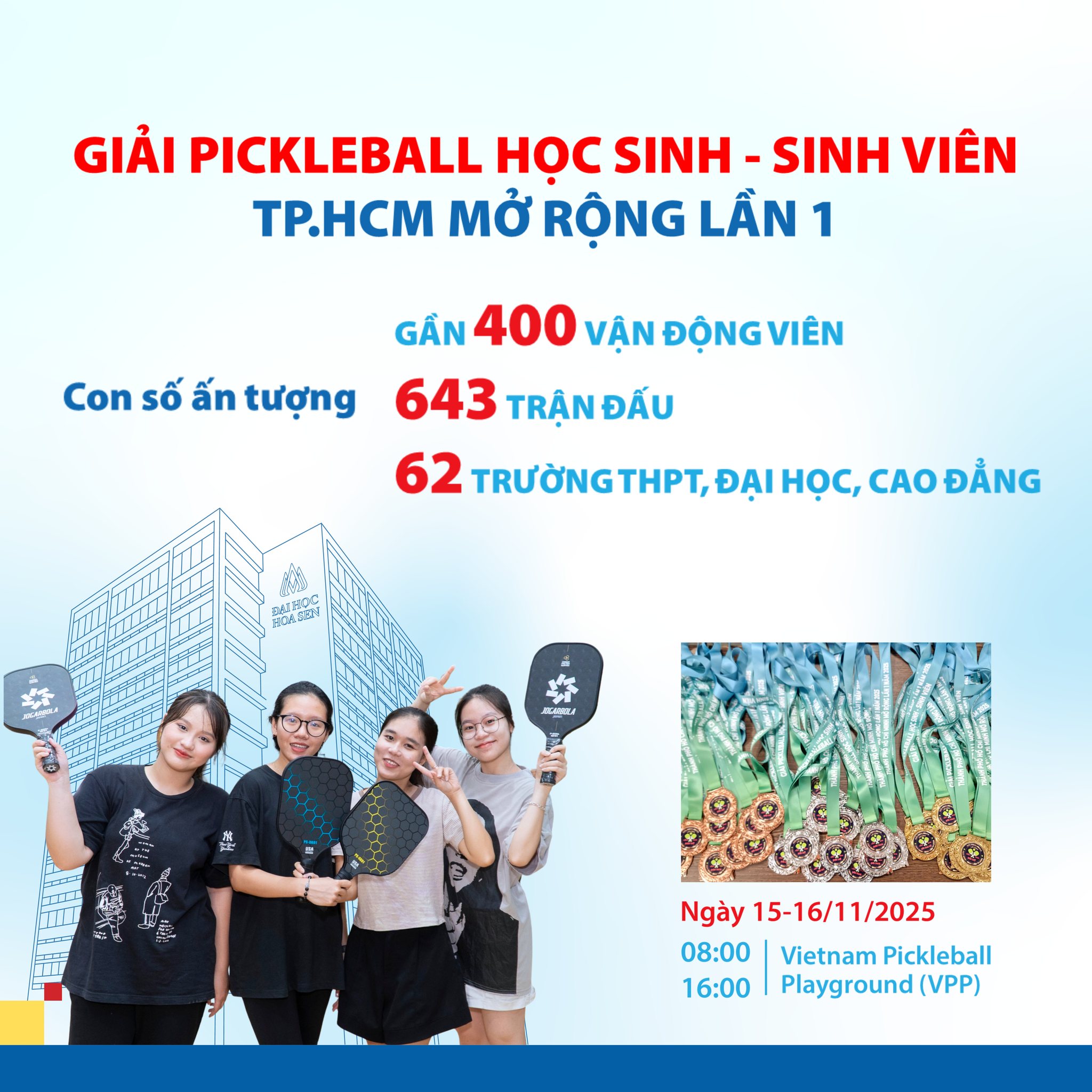 Giải Pickleball HSSV TP.HCM mở rộng 2025: Bùng nổ kỷ lục chỉ sau 2 tuần đăng ký