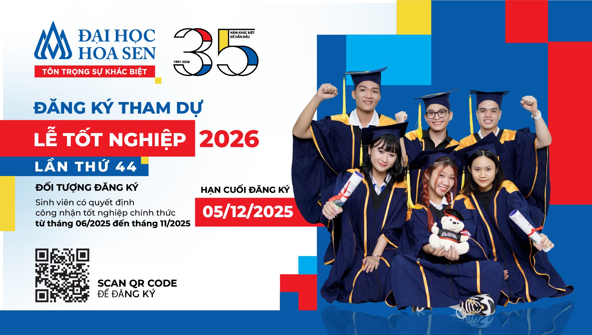 Thông báo đăng ký tham dự Lễ Tốt nghiệp lần thứ 44 trường Đại học Hoa Sen – năm 2026