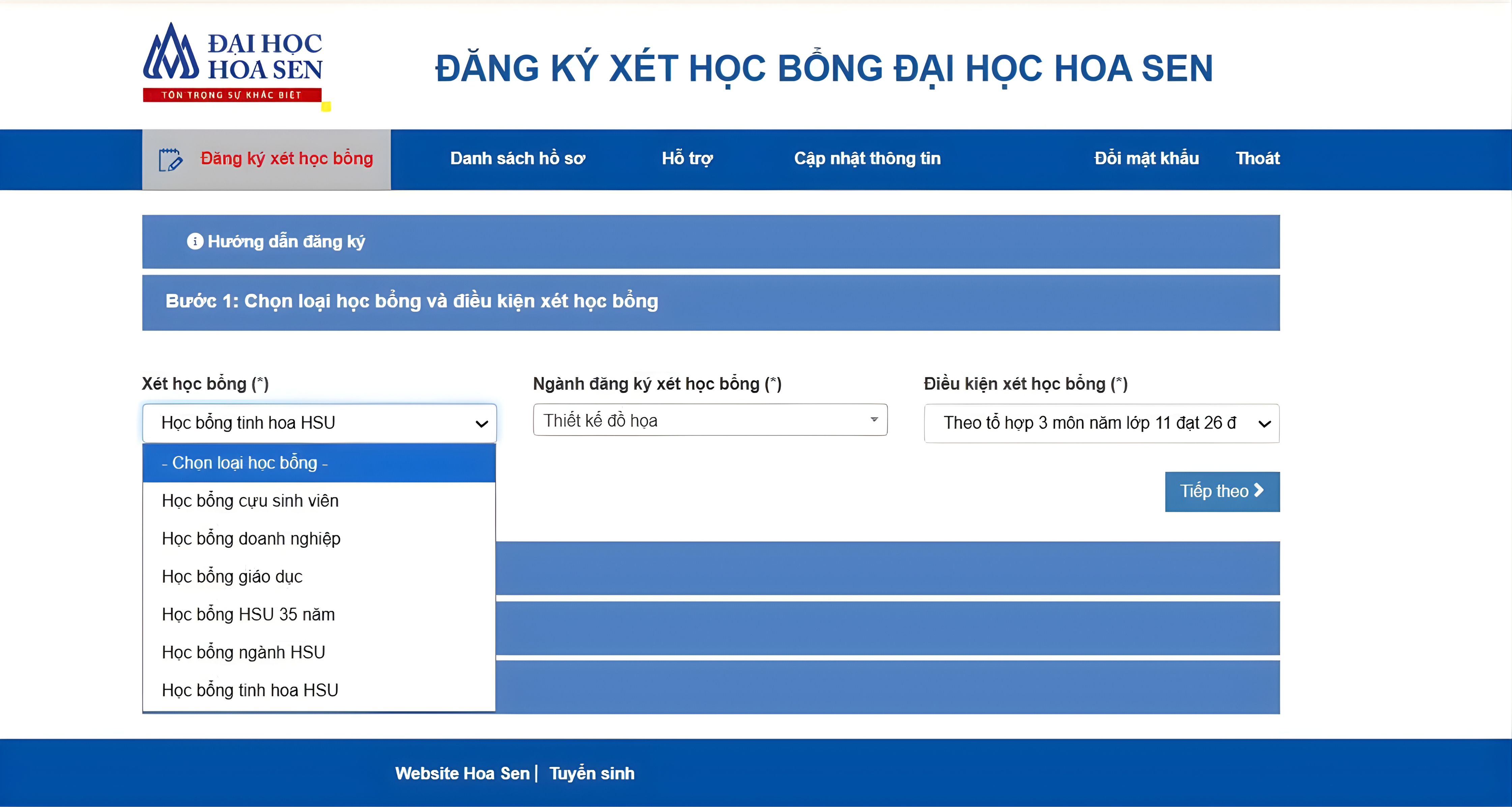 Hướng dẫn nộp Hồ sơ Xét tuyển học bổng online trường Đại học Hoa Sen 2026