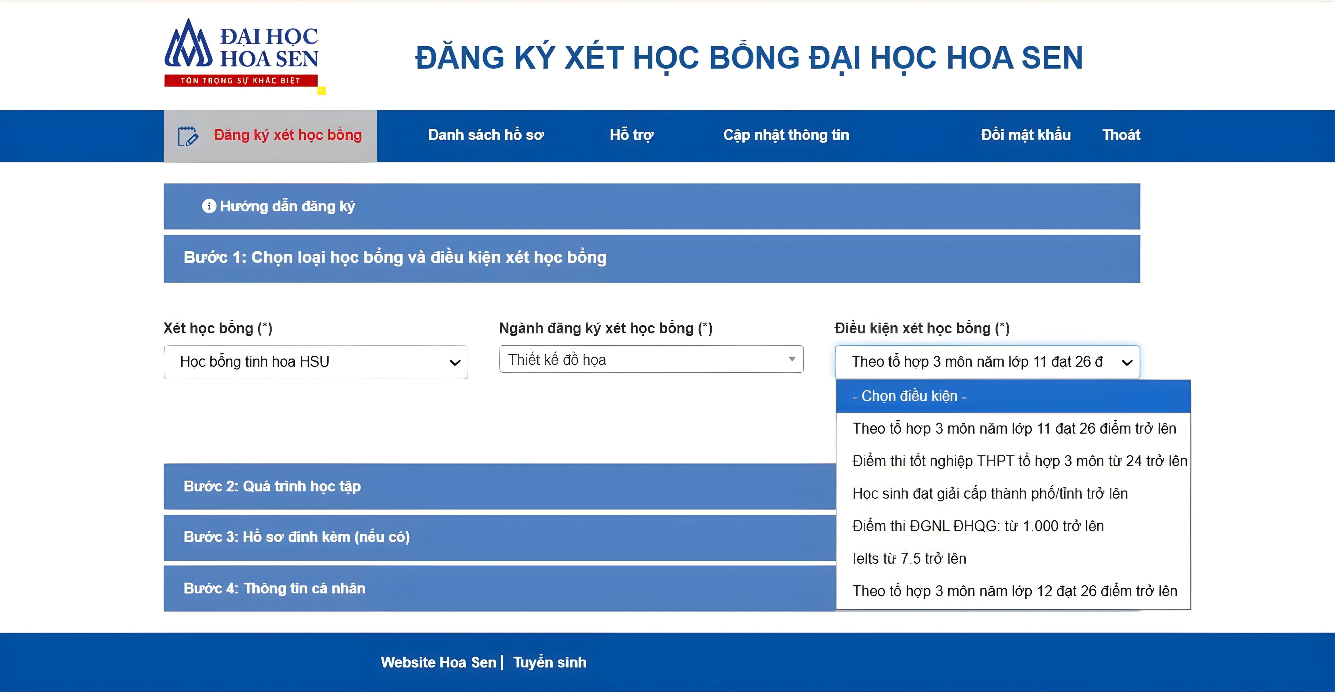 Hướng dẫn nộp Hồ sơ Xét tuyển học bổng online trường Đại học Hoa Sen 2026