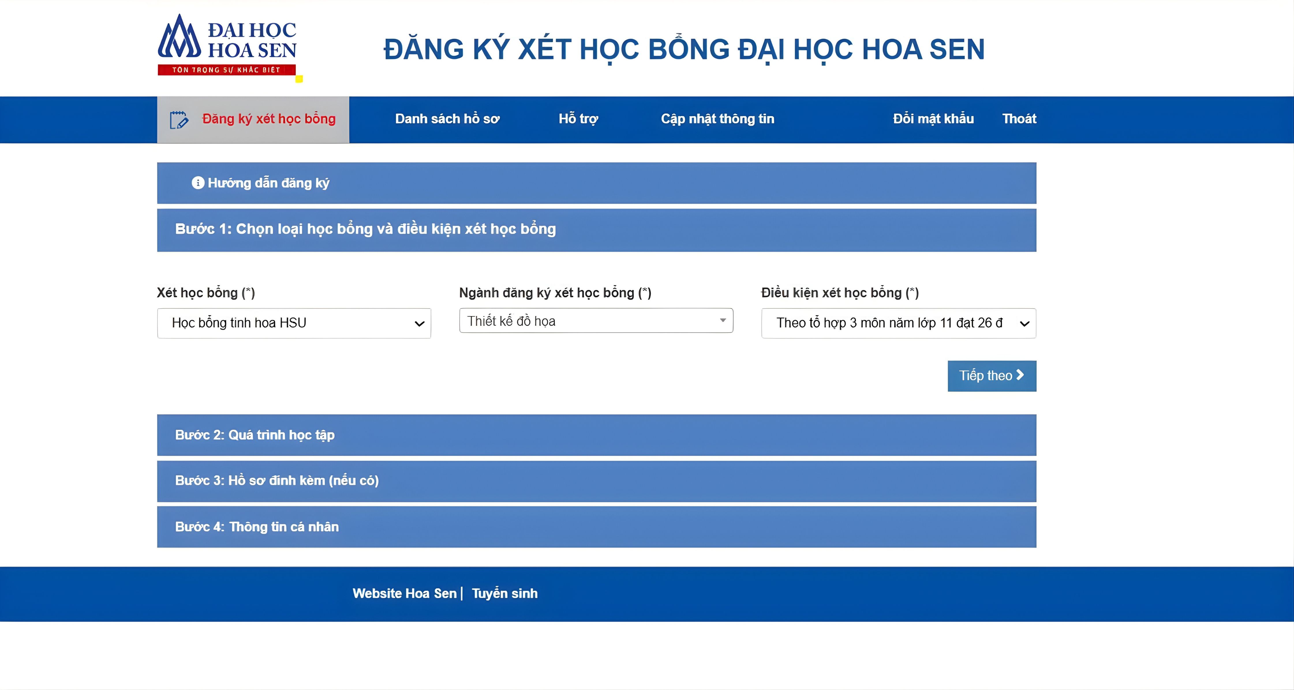 Hướng dẫn nộp Hồ sơ Xét tuyển học bổng online trường Đại học Hoa Sen 2026