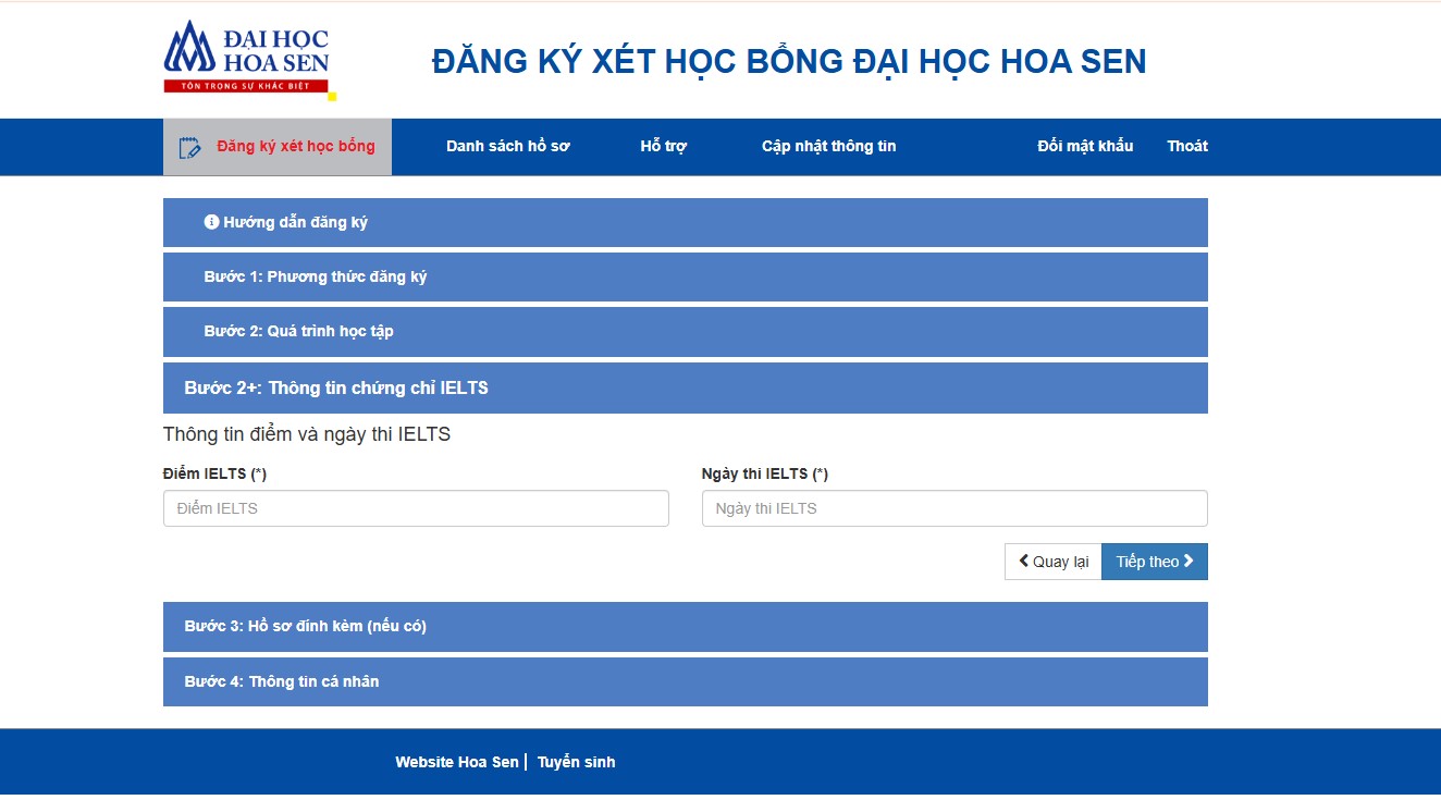 Hướng dẫn nộp Hồ sơ Xét tuyển học bổng online trường Đại học Hoa Sen 2026