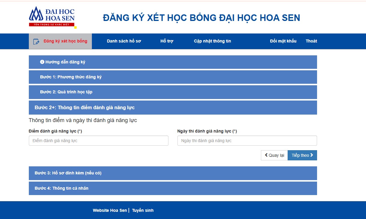 Hướng dẫn nộp Hồ sơ Xét tuyển học bổng online trường Đại học Hoa Sen 2026