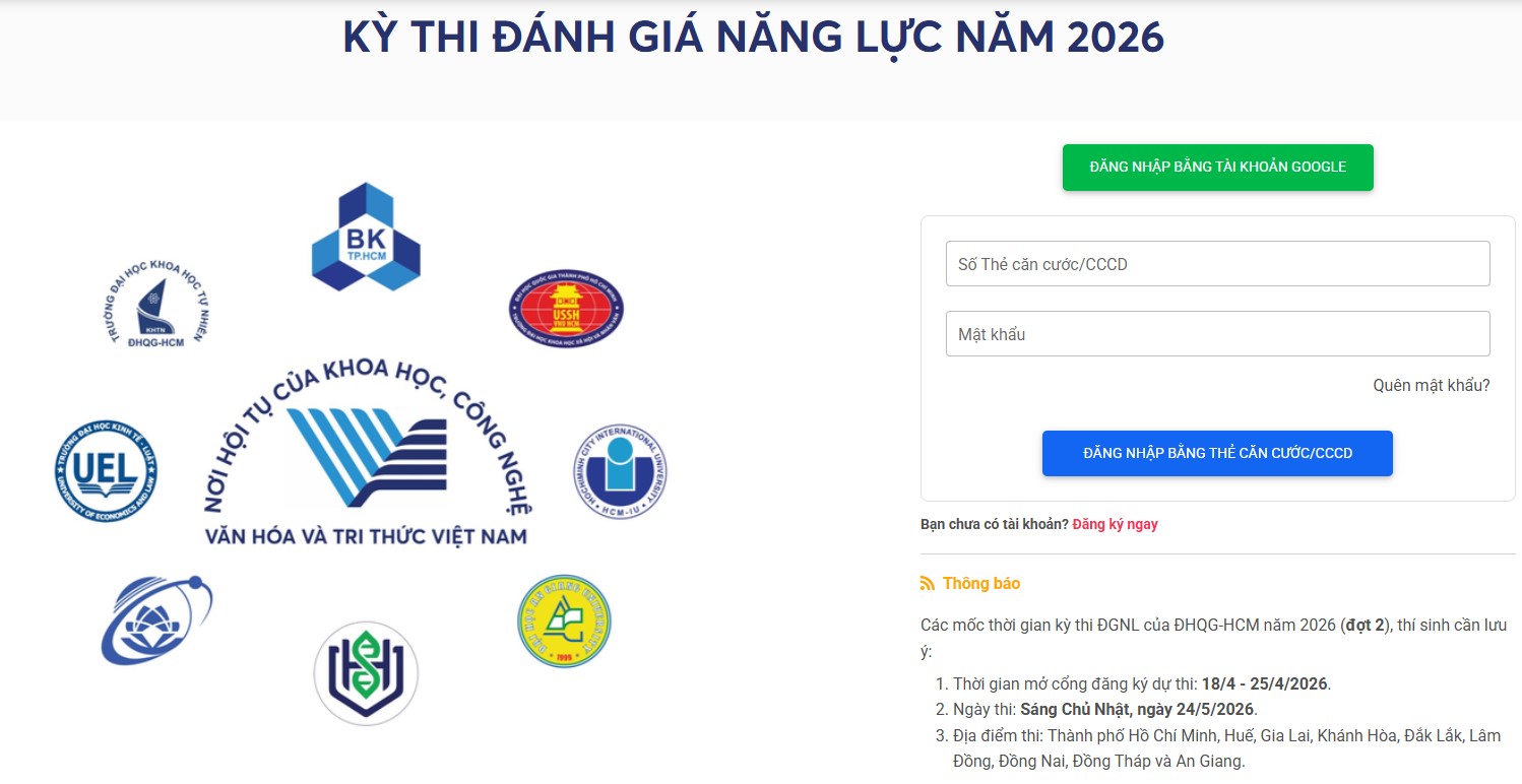 Thông báo điểm thi ĐGNL ĐHQG HCM 2026 đợt 1? Xem điểm thi ở đâu?