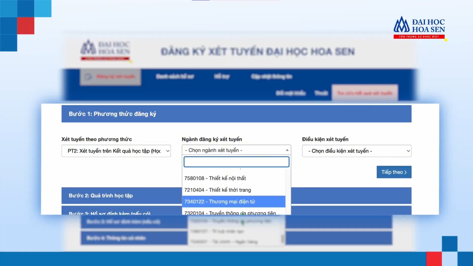 Hướng dẫn nộp hồ sơ nhu cầu xét tuyển trên cổng dự tuyển Đại học Hoa Sen năm 2026.