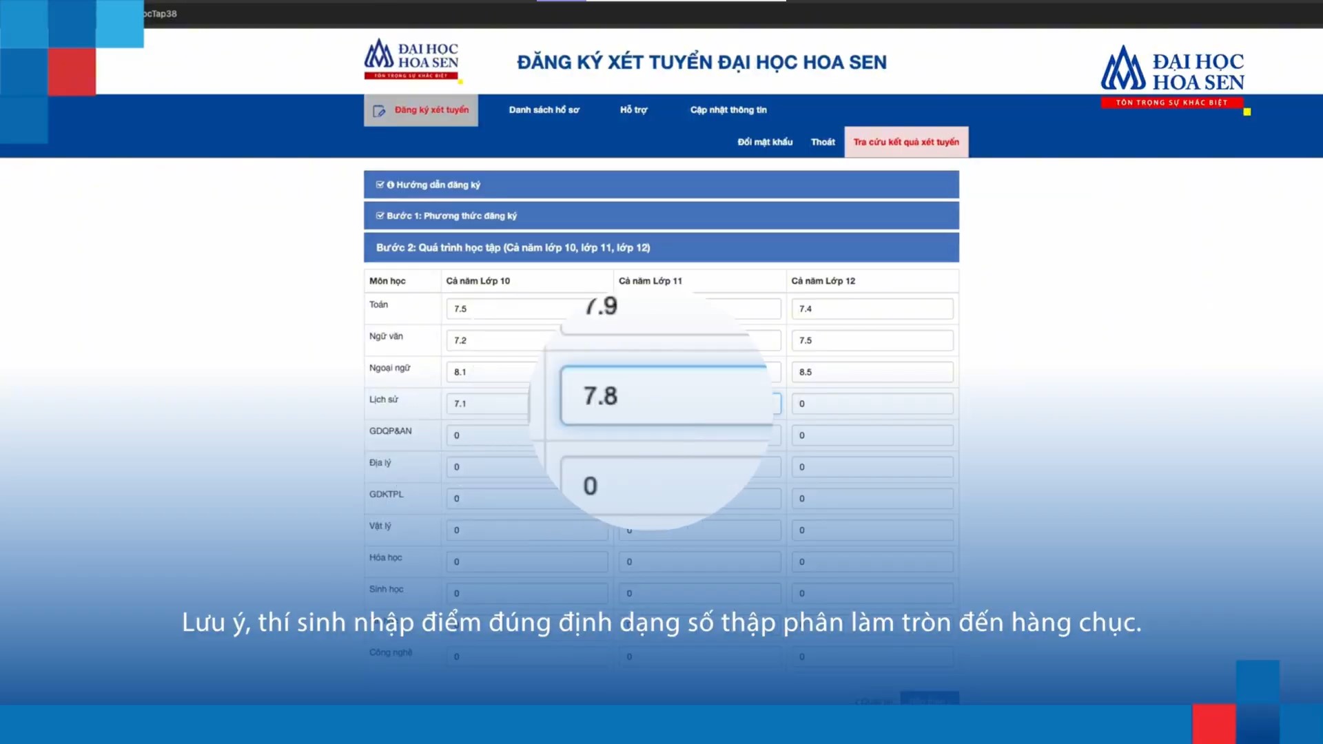 Hướng dẫn nộp hồ sơ nhu cầu xét tuyển trên cổng dự tuyển Đại học Hoa Sen năm 2026.