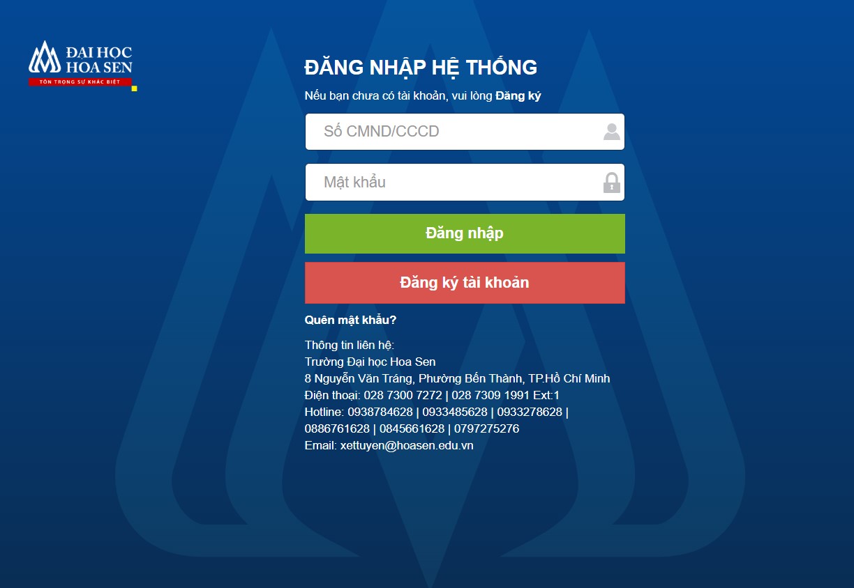 Hướng dẫn nộp hồ sơ nhu cầu xét tuyển trên cổng dự tuyển Đại học Hoa Sen năm 2026.
