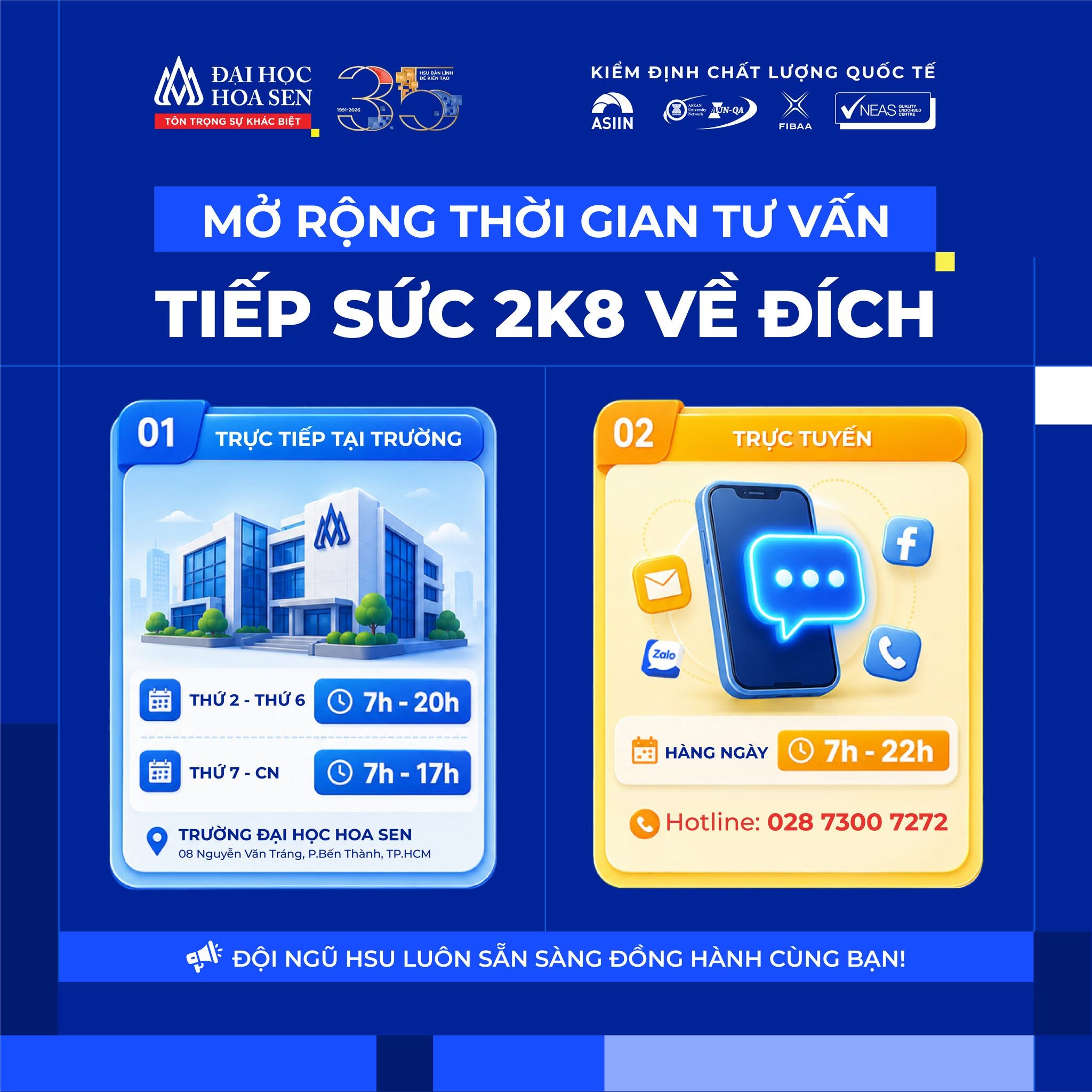HSU mở rộng thời gian tư vấn xét tuyển, đồng hành cùng thí sinh 2K8