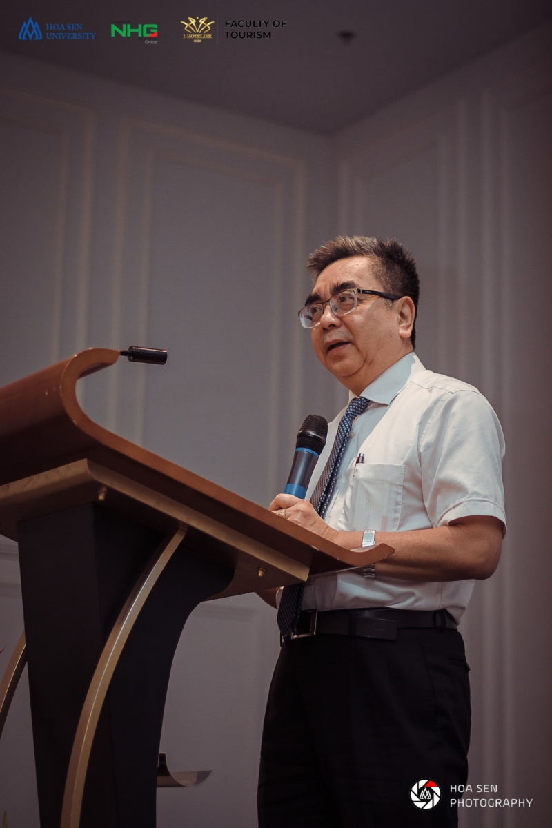 PGS.TS Nguyễn Ngọc Điện - Hiệu trưởng trường Đại học Hoa Sen phát biểu tại Lễ phát động cuộc thi I-Hotelier.