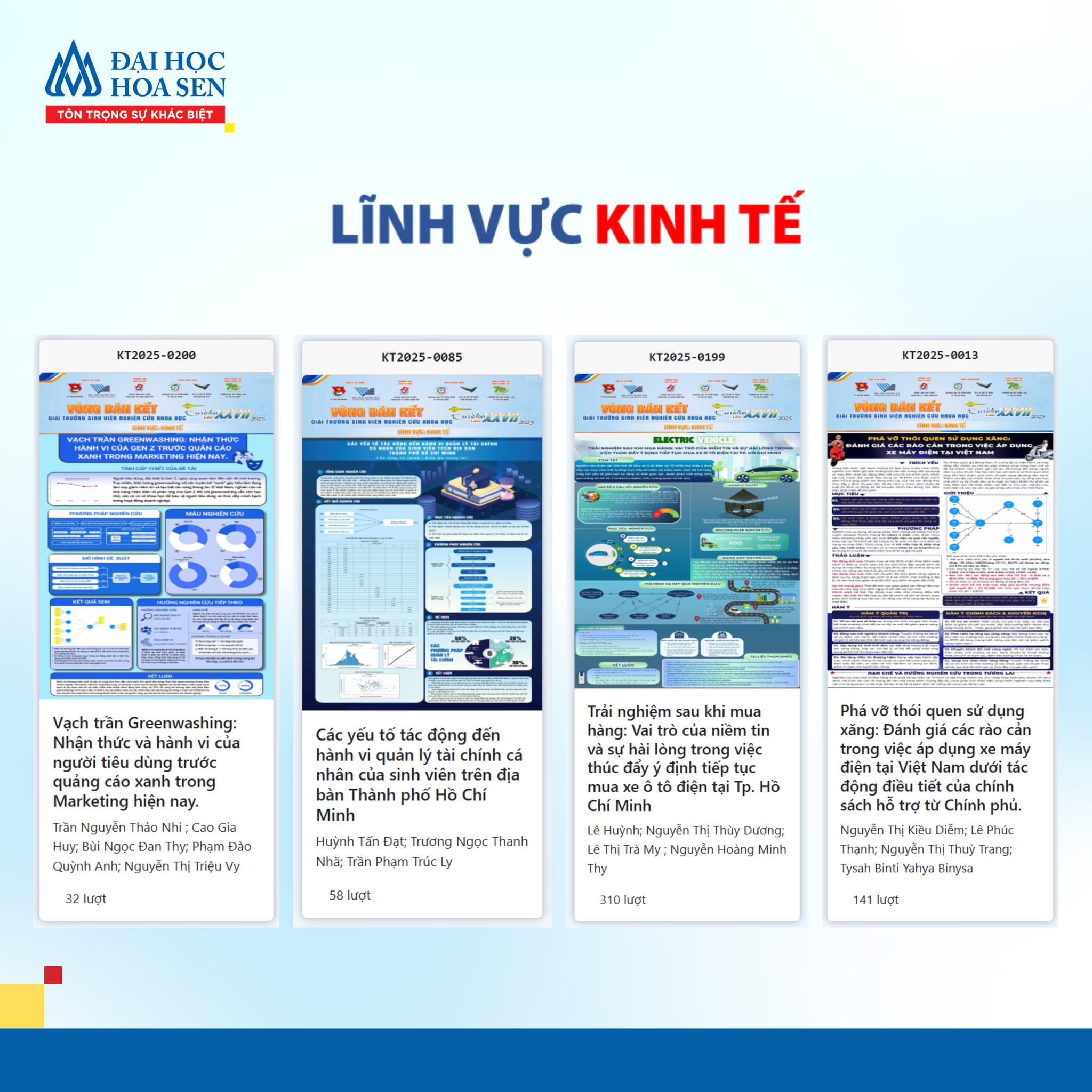Bình chọn cho 11 poster đề tài nghiên cứu khoa học của sinh viên HSU tại Giải thưởng Euréka 2025