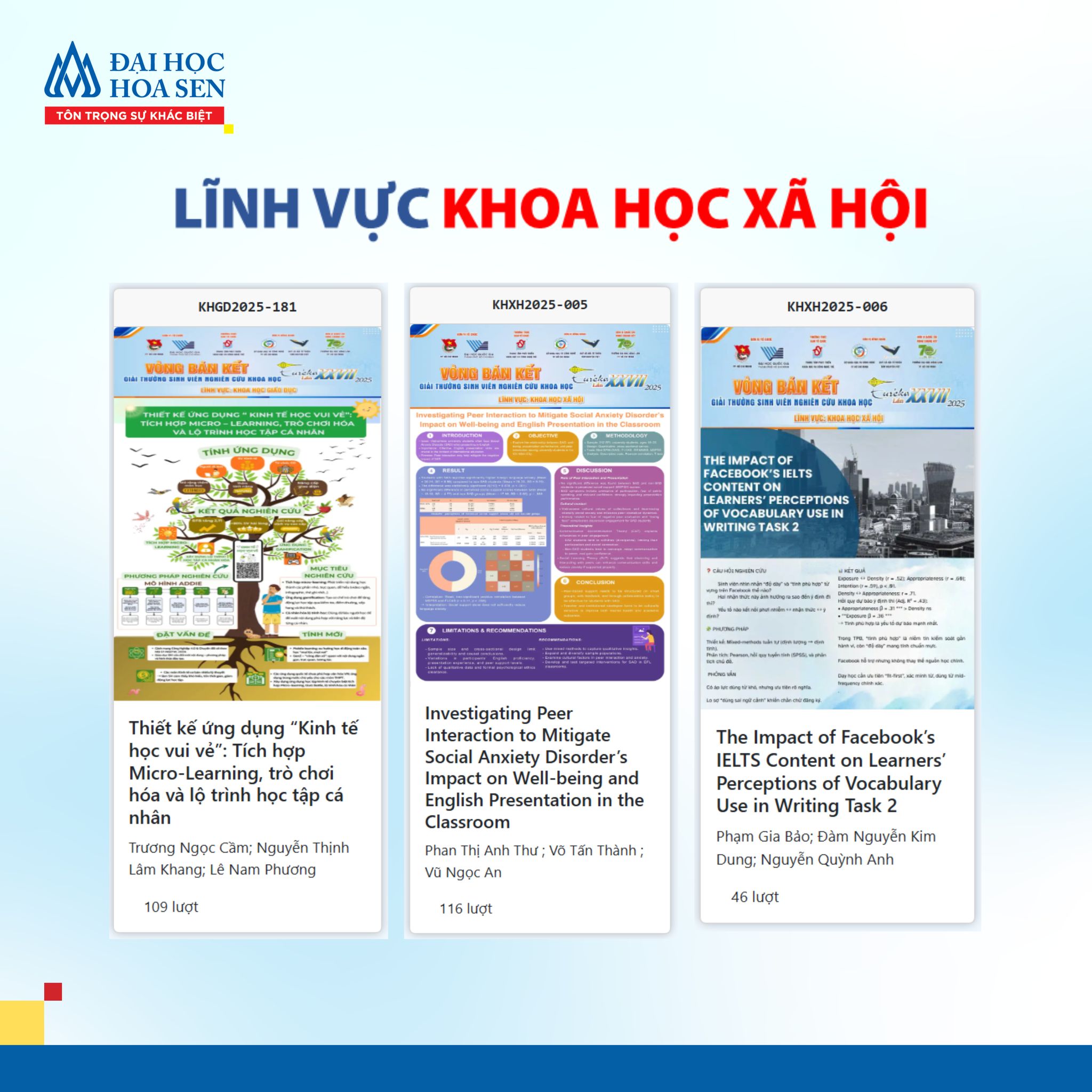 Bình chọn cho 11 poster đề tài nghiên cứu khoa học của sinh viên HSU tại Giải thưởng Euréka 2025