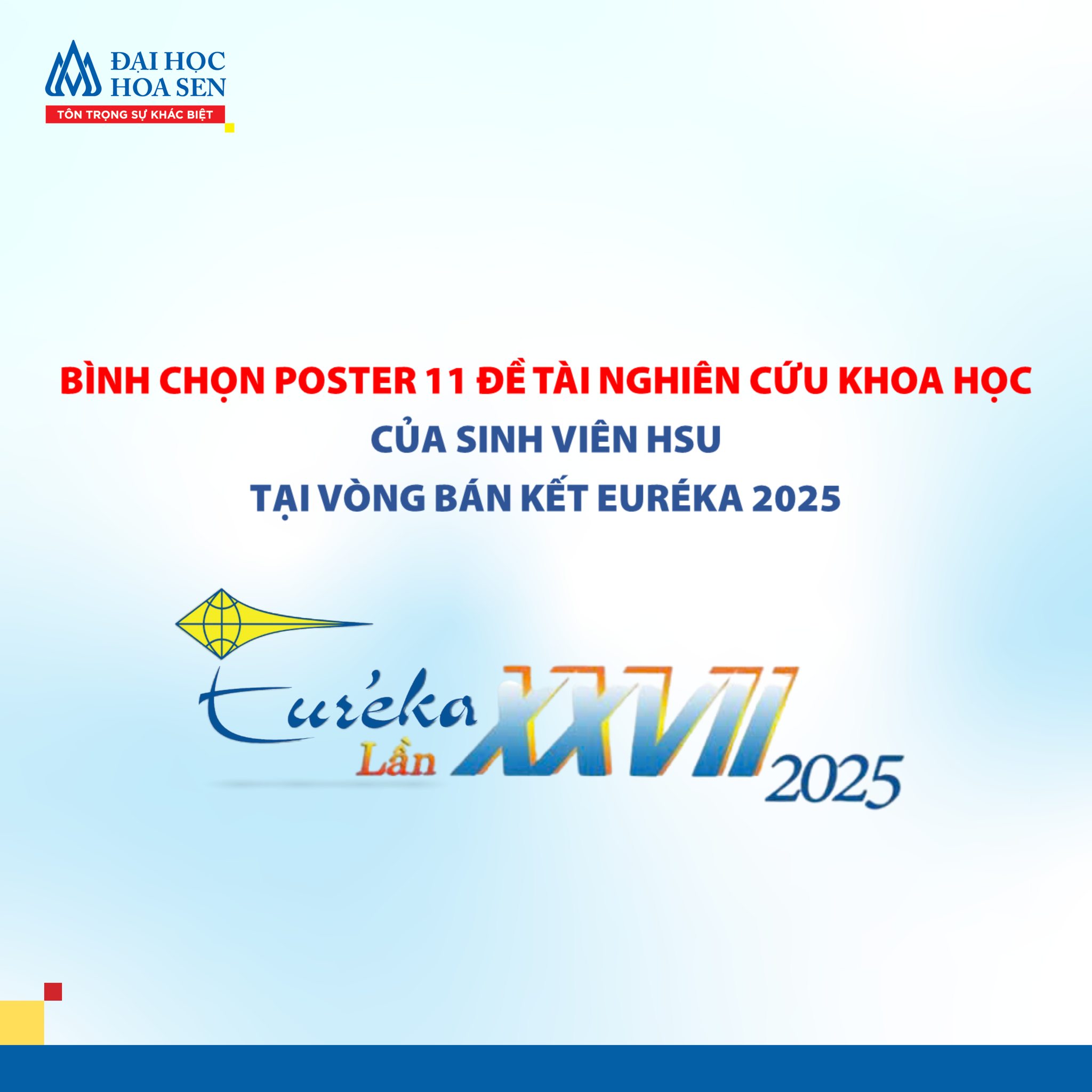 Bình chọn cho 11 poster đề tài nghiên cứu khoa học của sinh viên HSU tại Giải thưởng Euréka 2025
