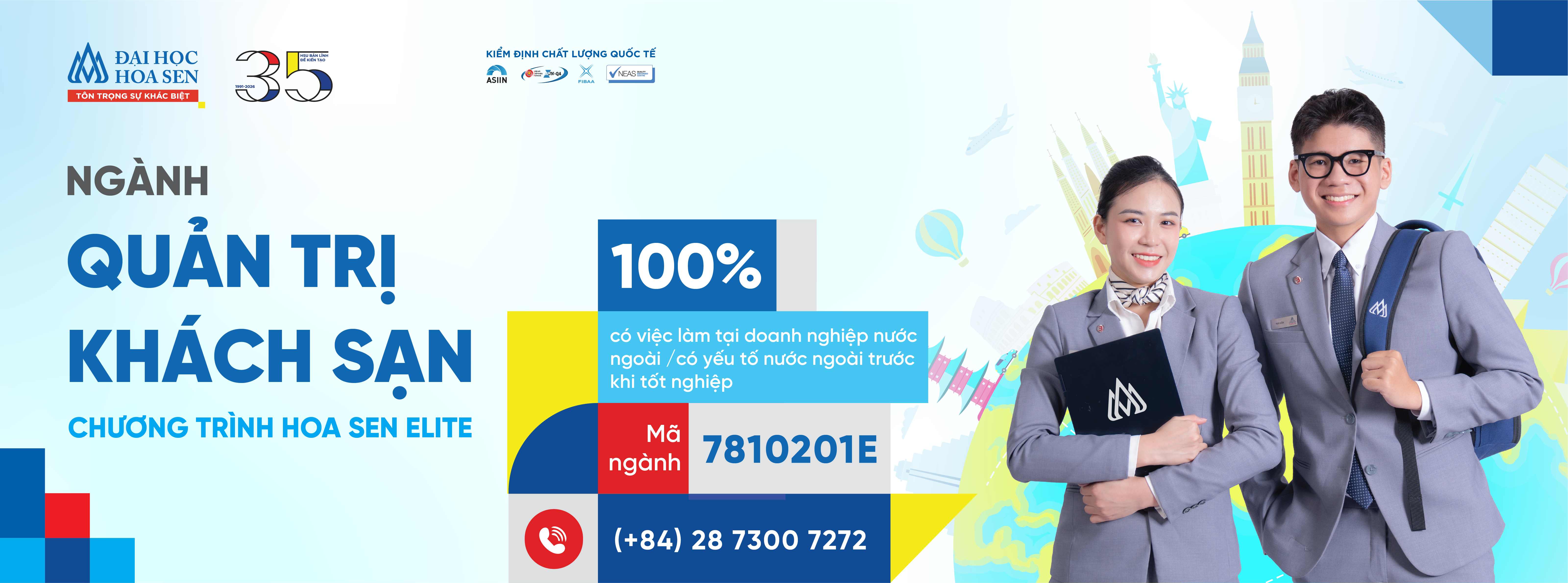 Ngành quản trị khách sạn chương trình Hoa sen Elite Đại học Hoa Sen - Tuyển sinh 2026
