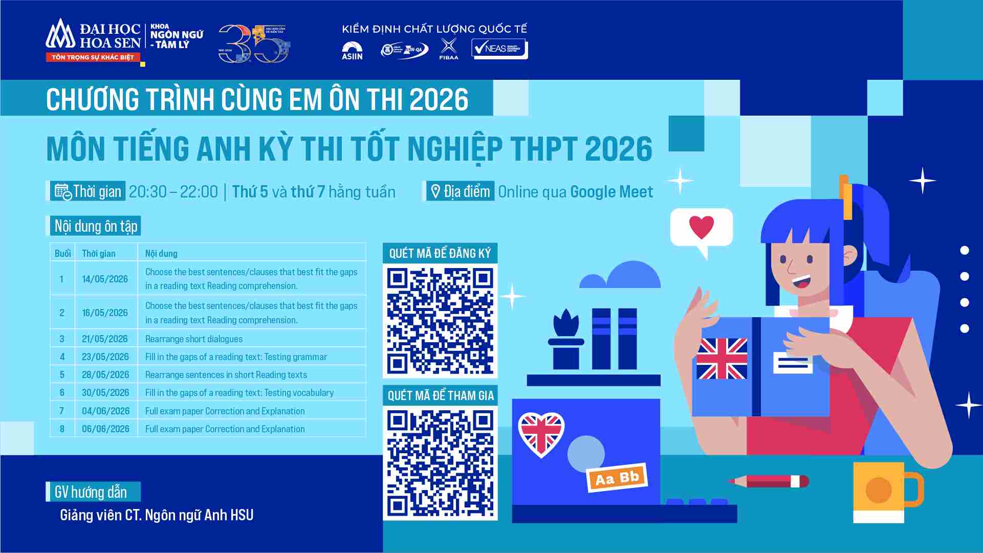 “Cùng em ôn thi” 2026: lớp ôn tập Tiếng Anh THPT Quốc gia miễn phí