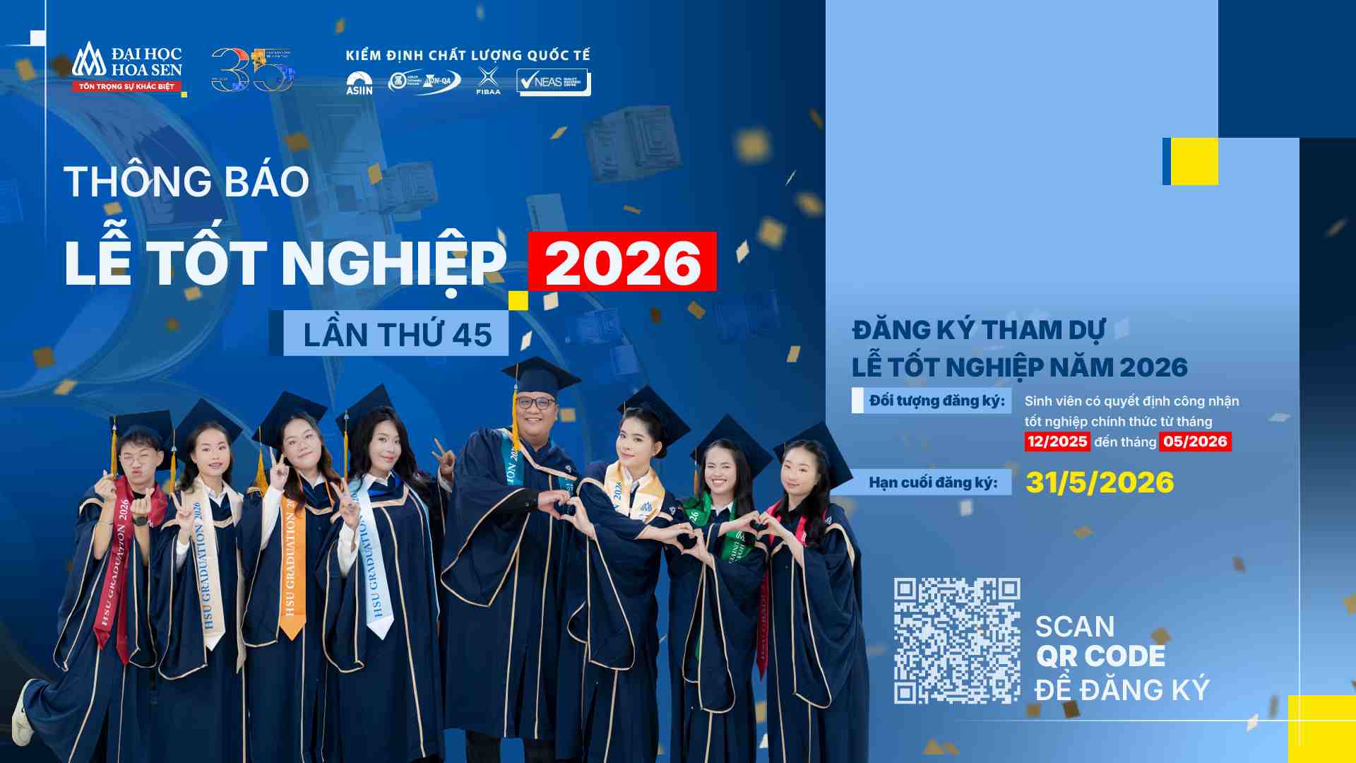 Đăng ký tham dự Lễ tốt nghiệp Đại học Hoa Sen năm 2026 – lần thứ 45
