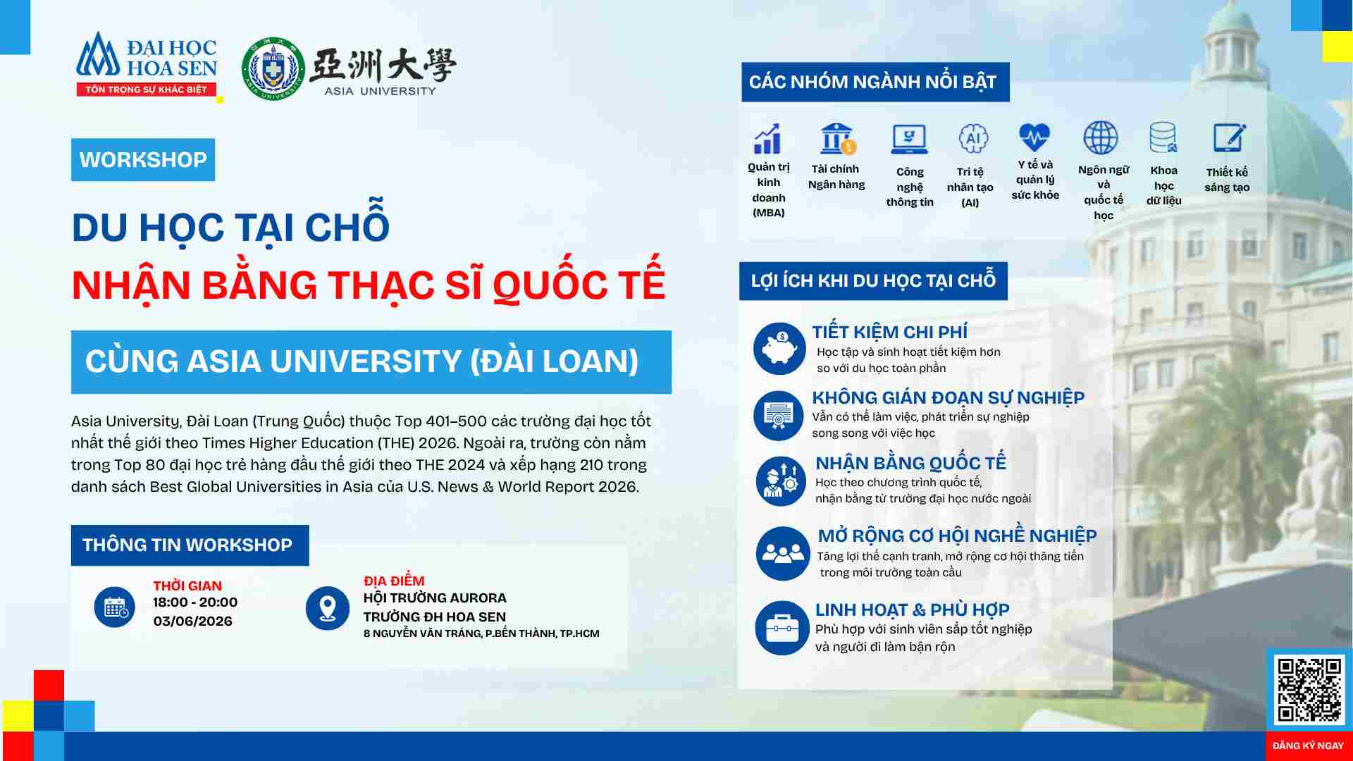 Workshop: Du học tại chỗ – Nhận bằng thạc sĩ quốc tế của Asia University
