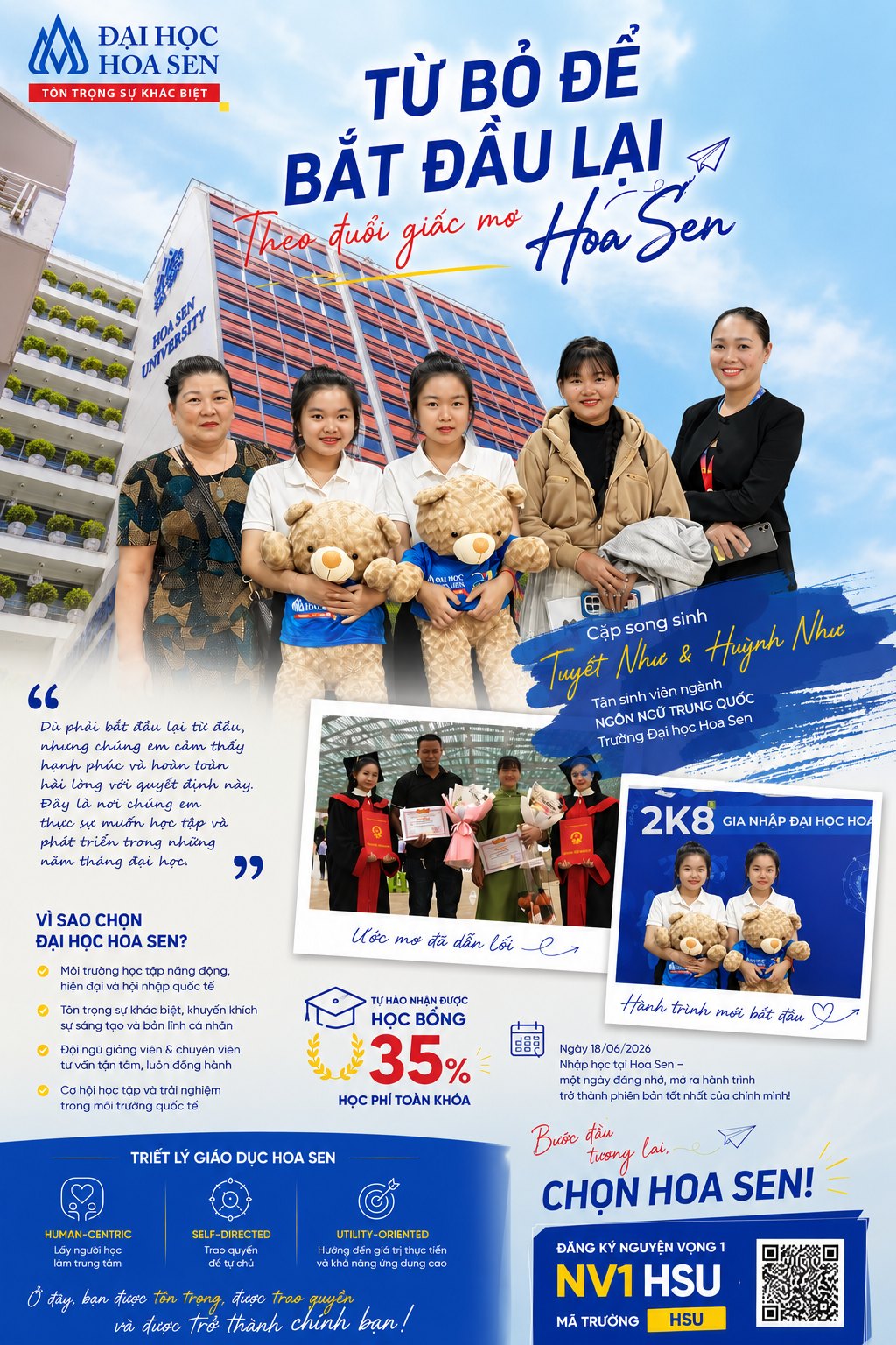 Từ bỏ để bắt đầu lại: Hành trình theo đuổi giấc mơ Đại học Hoa Sen của cặp song sinh đến từ Sóc Trăng