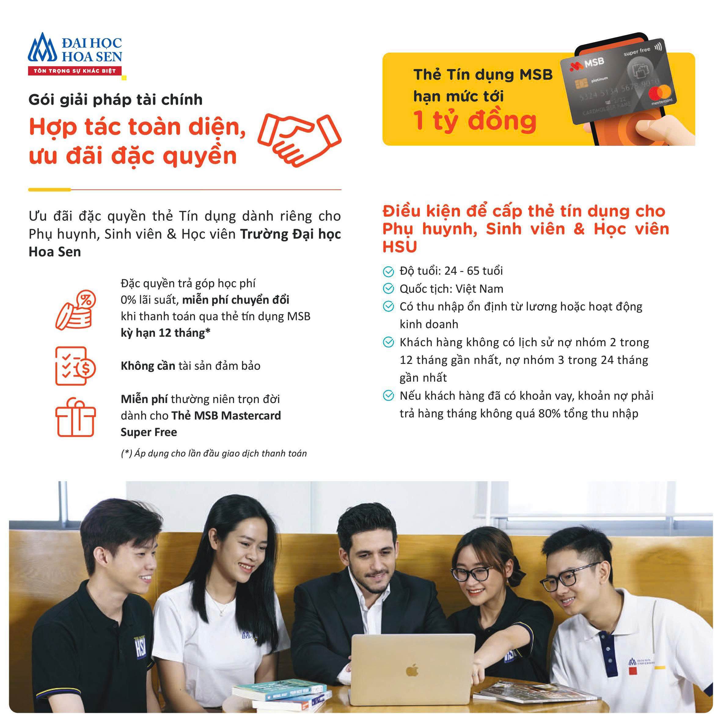 Đại học Hoa Sen triển khai chương trình hỗ trợ học phí trả góp 0% lãi suất cùng MSB