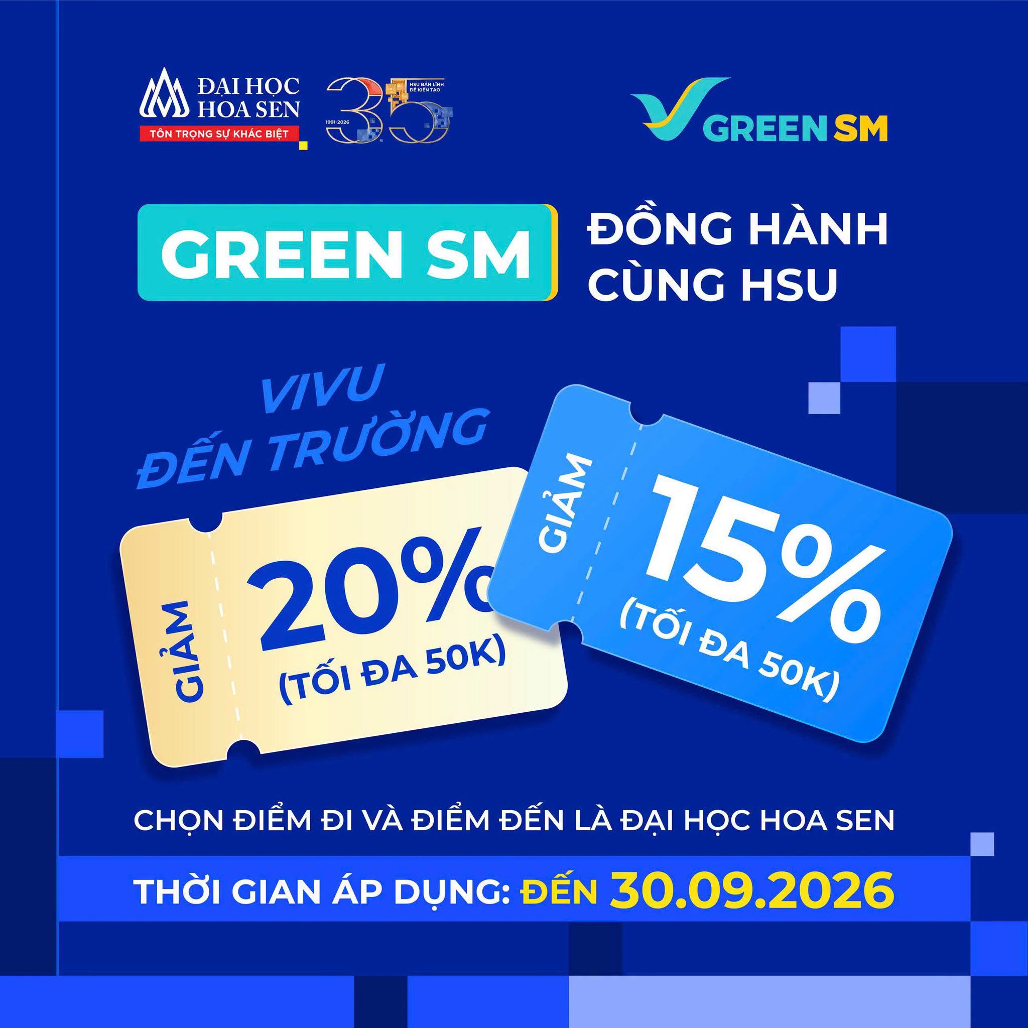 Green SM đồng hành cùng Đại học Hoa Sen: Ưu đãi di chuyển xanh dành cho sinh viên và thí sinh