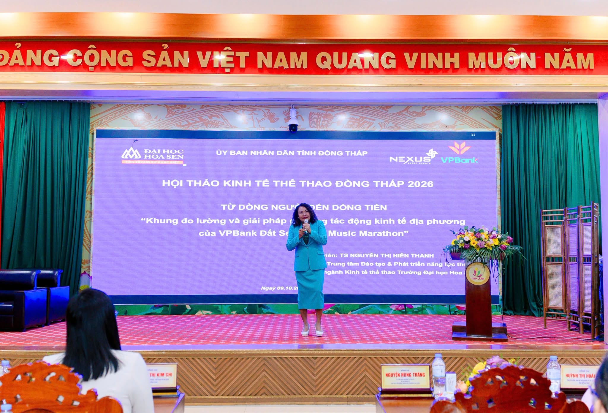 HSU chia sẻ khung đo lường tác động kinh tế của VPBank Đất Sen Hồng Music Marathon tại Hội thảo Kinh tế Thể thao Đồng Tháp 2026.